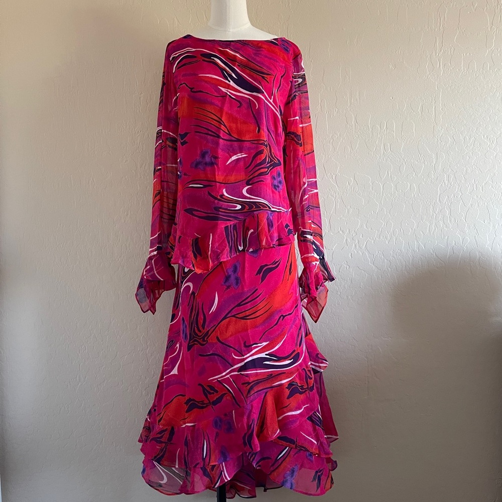 Deadstock Y2K Phool Red Ruffle Blouse and Skirt Set
